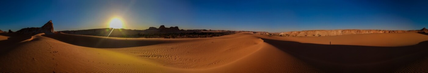 360 degrees aerial Panoramic view to Daleyala and Boukkou lake group of Ounianga Serir lakes at the...