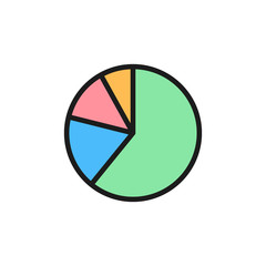 Pie chart, graphs in segments flat color icon.