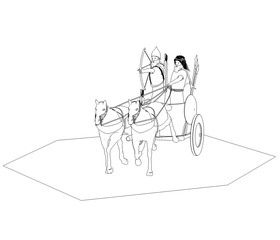 persian chariot, contour visualization, 3D illustration, sketch, outline