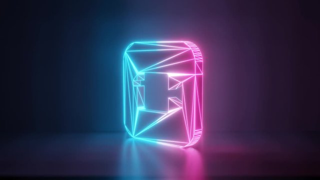 3d rendering glowing blue purple neon laser light with wireframe icon of camera app on iOS style in empty space corner seamless fade animation