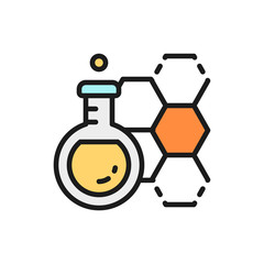 Vector chemical flask, test tube flat color line icon.