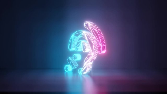 3d rendering glowing blue purple neon laser light with wireframe symbol of assistive listening systems with ear and sound waves in empty space corner seamless fade animation