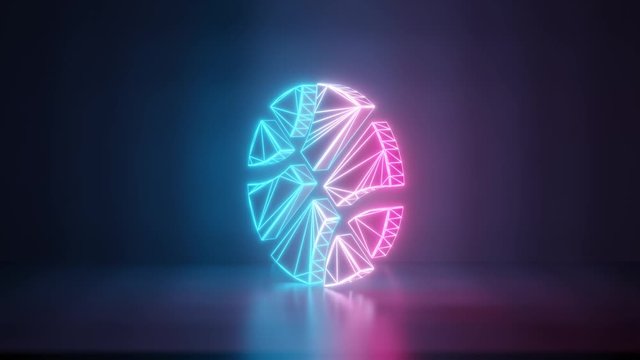 3d rendering glowing blue purple neon laser light with wireframe symbol of basketball ball in empty space corner seamless fade animation
