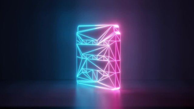 3d rendering glowing blue purple neon laser light with wireframe symbol of highrise building in empty space corner seamless fade animation