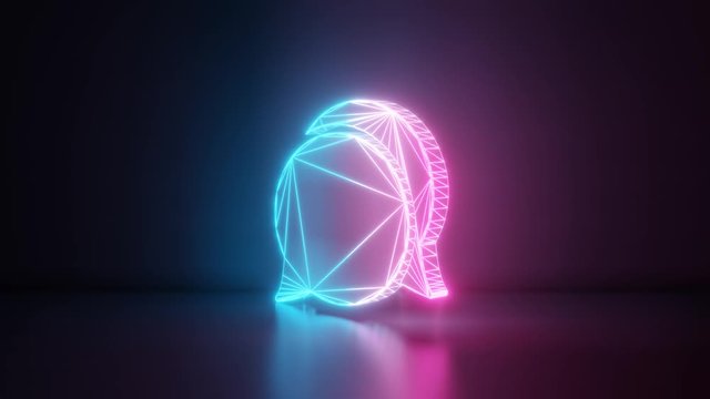 3d rendering glowing blue purple neon laser light with wireframe symbol of communication chat 14 in empty space corner seamless fade animation