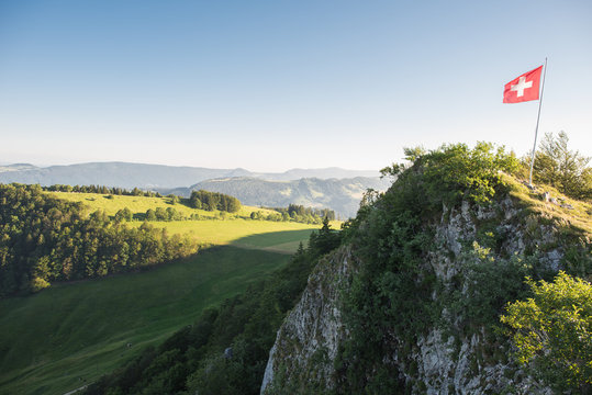beautiful landscape in switzerland, view from vogelberg canton solothurn.