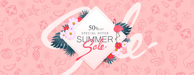 Summer sale background layout for banners,Wallpaper,flyers, invitation, posters, brochure, voucher discount.Vector illustration template.