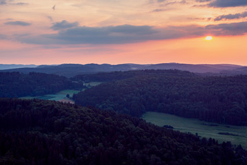 Sunset Landscape Seen from Hot Air Balloon