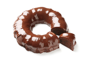 Tasty chocolate cake on white background