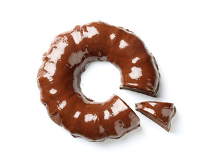 Tasty chocolate cake on white background