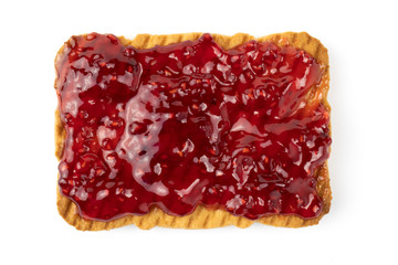 Cookies with raspberry jam isolated on white background.
