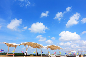 Public places where people sit and have beautiful skies