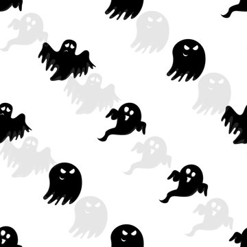 Abstract seamless halloween ghost pattern for girls or boys. Creative vector pattern with ghost, cloud boo. Funny ghost wallpaper for textile and fabric. Fashion halloween style. Colorful picture