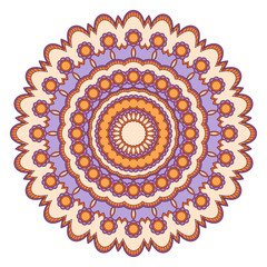 Decorative colorful ethnic mandala pattern. Design element for greeting card, banner or poster in oriental style. Hand drawn illustration