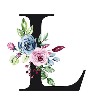 Letter L vector logo monogram with pink lily flowers Stock Vector