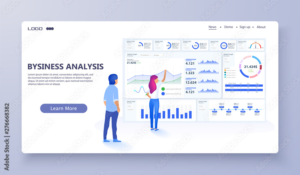 Leinwandbilder vector web site linear art design template. finance charts and diagrams. modern flat design concept 