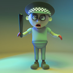 Undead zombie monster police officer, 3d illustration