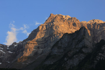 Sunset Scene at Lake Kloental, Glarus Canton. Mount Glaernisch.