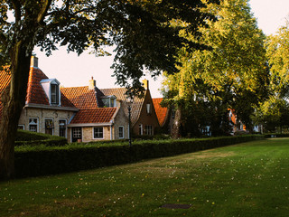 Fototapeta na wymiar Modern row houses with brown bricks in Netherlands
