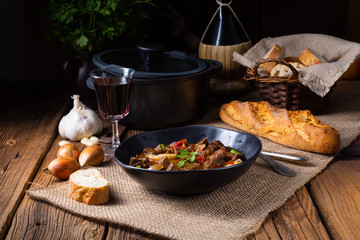 classic beef goulash with peppers and onions