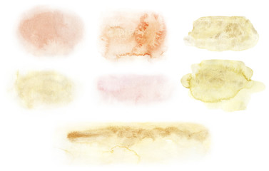 Hand painted watercolor gold texture. Hand drawn illustration isolated on white background.