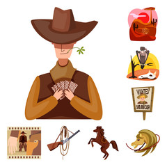 Vector illustration of wild and west logo. Set of wild and american vector icon for stock.