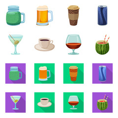 Vector illustration of drink and bar symbol. Set of drink and party stock vector illustration.
