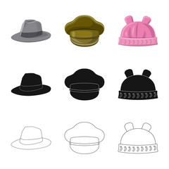 Vector design of headgear and cap logo. Set of headgear and accessory stock vector illustration.