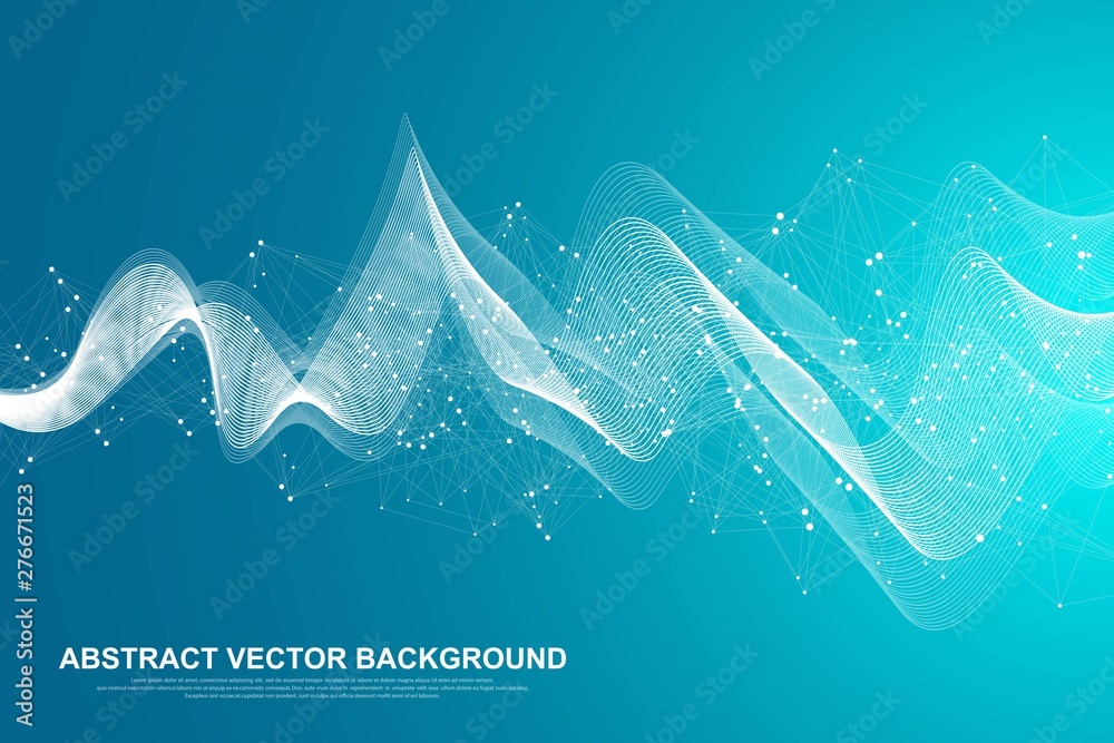 Aufkleber abstract plexus background with connected lines and dots. wave flow. plexus geometric effect big dat