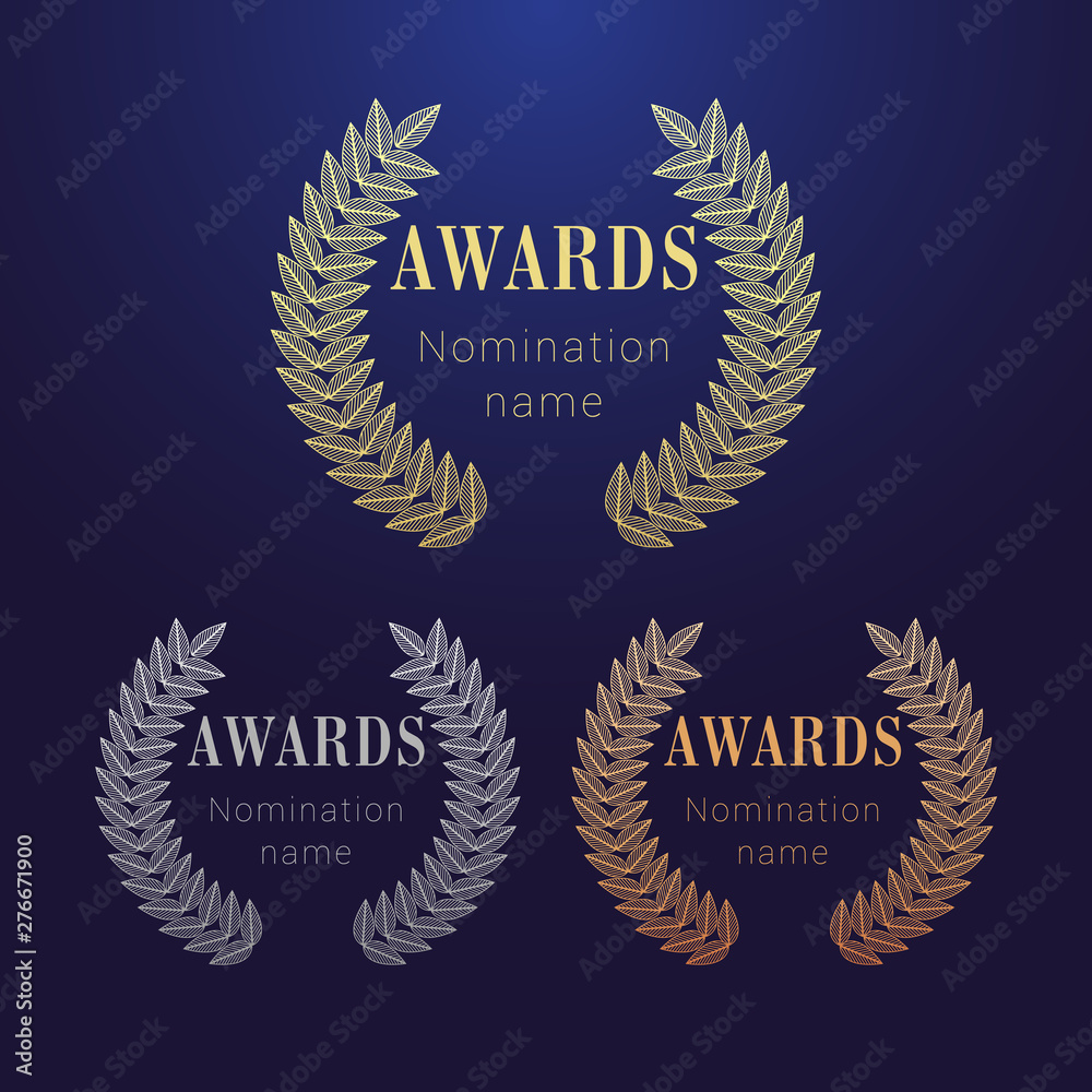 Wall mural Awards logotype set. Isolated abstract graphic design template. Celebrating elegant nomination banner, decorative old tradition collection of #1 #2 #3 place, round shining symbols. Vector illustration - Wall murals