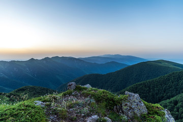Panoramic summer mountain landscape during sunny day. 