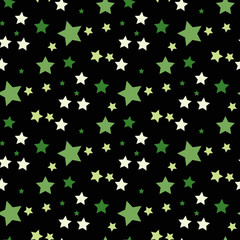 Green starry background. Tiny stars. Confetti celebration, Falling green abstract decoration for party, birthday celebrate, anniversary or event, holiday festive. Festival decor.