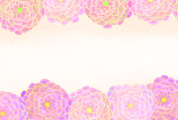 ハガキデザイン　華やか牡丹のフレーム　ピンク色の和の花　横