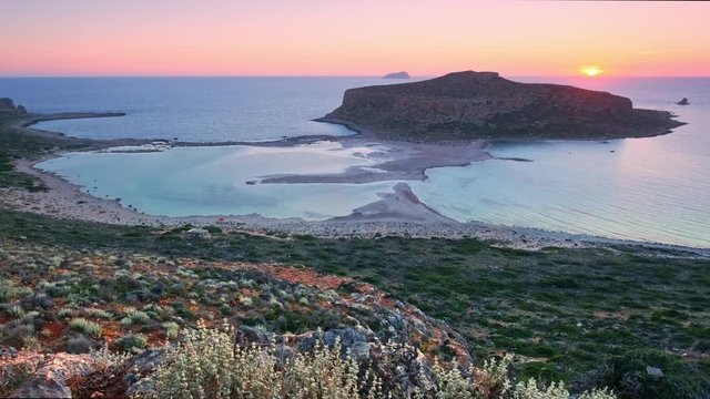 Sunset over Balos beach in Crete, Greece.
