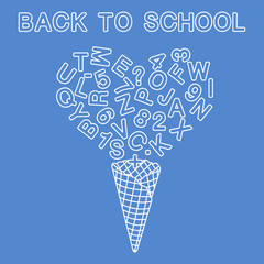 Back to school. Ice cream cone, letters, numbers.