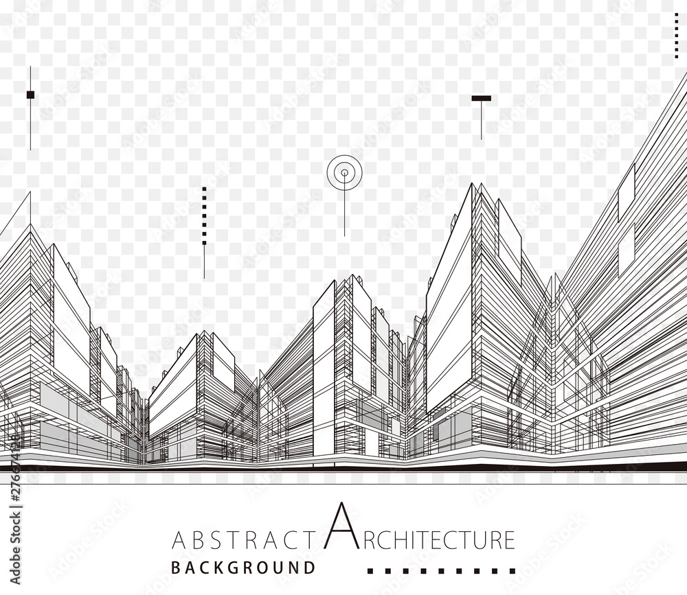 Aufkleber 3d illustration architecture building construction design abstract background.