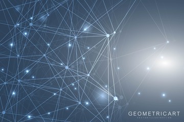 Geometric abstract background with connected line and dots. Structure molecule and communication. Big Data Visualization. Medical, technology, science background. Vector illustration.