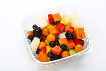 Sliced fruit mix in the box