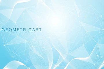 Geometric abstract background with connected line and dots. Structure molecule and communication. Big Data Visualization. Medical, technology, science background. Vector illustration.