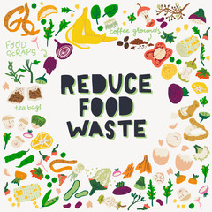 Reduce Food Waste inscription and food scraps