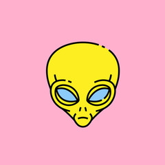 Green alien head line icon. Space creature symbol. Science fiction extraterrestrial graphic isolated on pink background. Vector illustration.