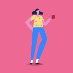 Pretty young fashion women with handwritten lettering 'You're amazing' isolated on the white background. Vector illustration. Beauty salon.