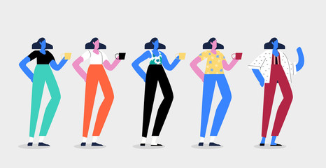 Pretty young fashion women with handwritten lettering 'You're amazing' isolated on the white background. Vector illustration. Beauty salon.