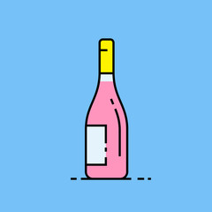 Simple pink wine bottle line icon isolated on blue background. Alcohol beverage symbol. Vector illustration.