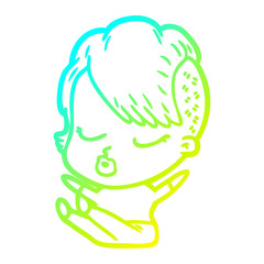 cold gradient line drawing cartoon pretty hipster girl