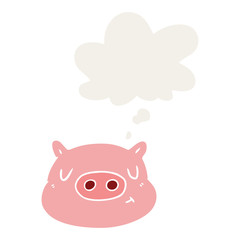 cartoon pig face and thought bubble in retro style