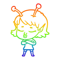 rainbow gradient line drawing cute alien girl cartoon