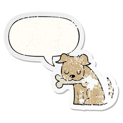 cartoon dog and speech bubble distressed sticker
