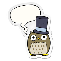 cartoon owl wearing top hat and speech bubble sticker