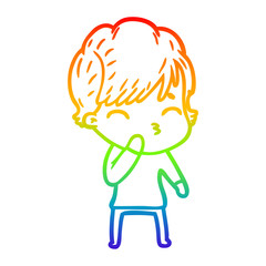 rainbow gradient line drawing cartoon woman thinking